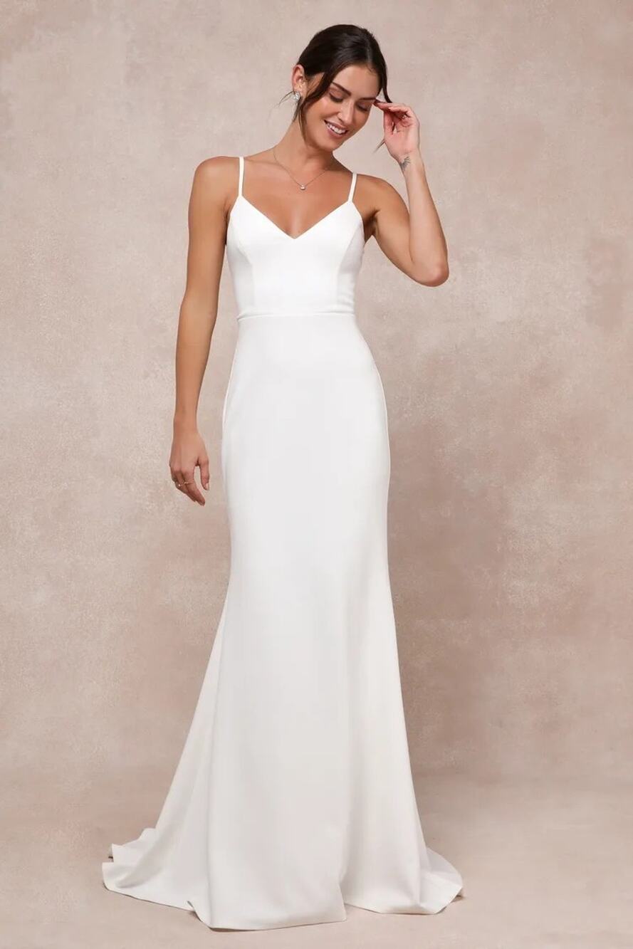 NWT Lulus Feeling of Forever White Sleeveless Mermaid Maxi Dress, Size M